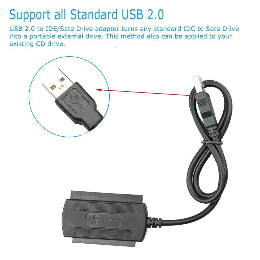 SATA to USB 2 SATA IDE Adapter Cable PATA IDE to USB Converter for 2.5 3.5 Inch SSD HDD with AC Adapter Support Windows MAC OS