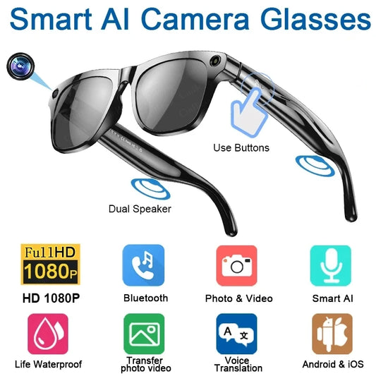4K HD AI Smart Glasses With Camera Bluetooth Call Camera Chat GPT 260Mah Battery Assistant Control Waterproof Smart Glasses