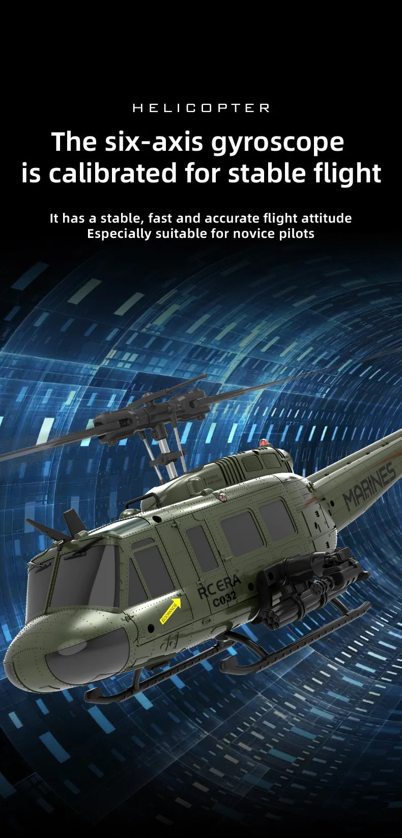 2.4G Hot UH-1 Huey 2.4G remote control helicopter six-channel six-axis gyroscope one-button inverted aerobatic helicopter model