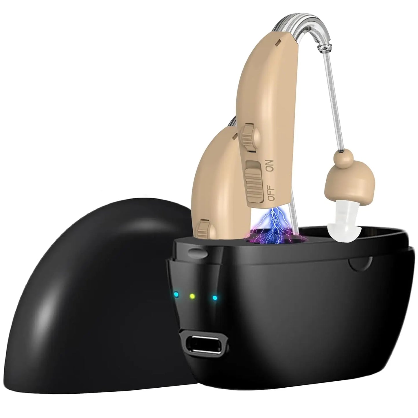 Hearing aid, rechargeable for seniors, noise reduction, 5-level volume adjustment, clear sound, with charging case