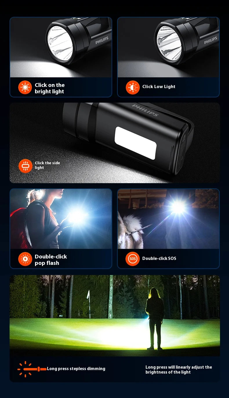 Philips new SFL3121 flashlight strong searchlight with side light can be used for a variety of lighting