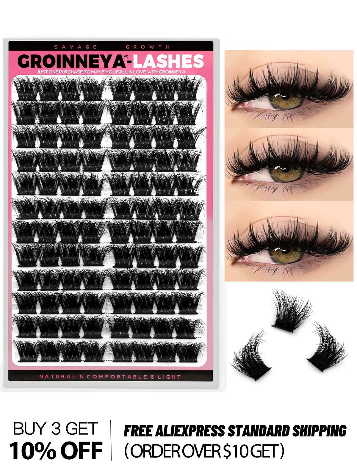 GROINNEYA Cluster Lashes Mixed Tray Faux Mink Lash Individual Eyelash Extension DIY Lashes Clusters Extensions at Home