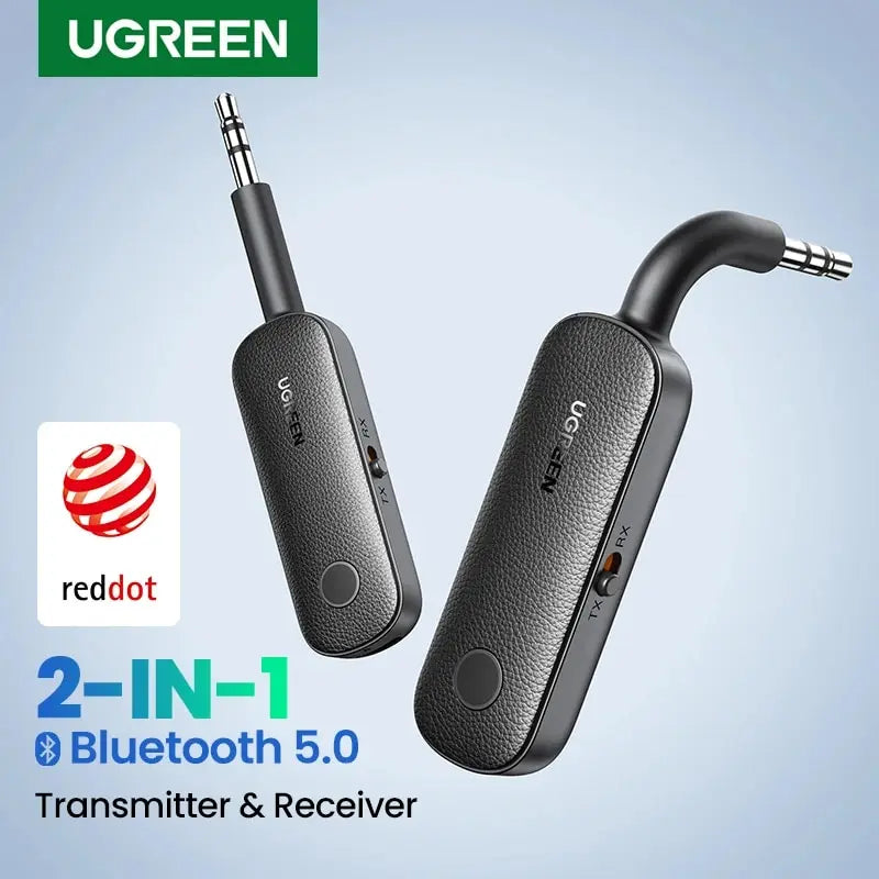 UGREEN 2-in-1 Bluetooth Adapter Transmitter Receiver Bluetooth AUX 5.0 Wireless 3.5mm Adapter Stereo for Earphones TV Car Audio