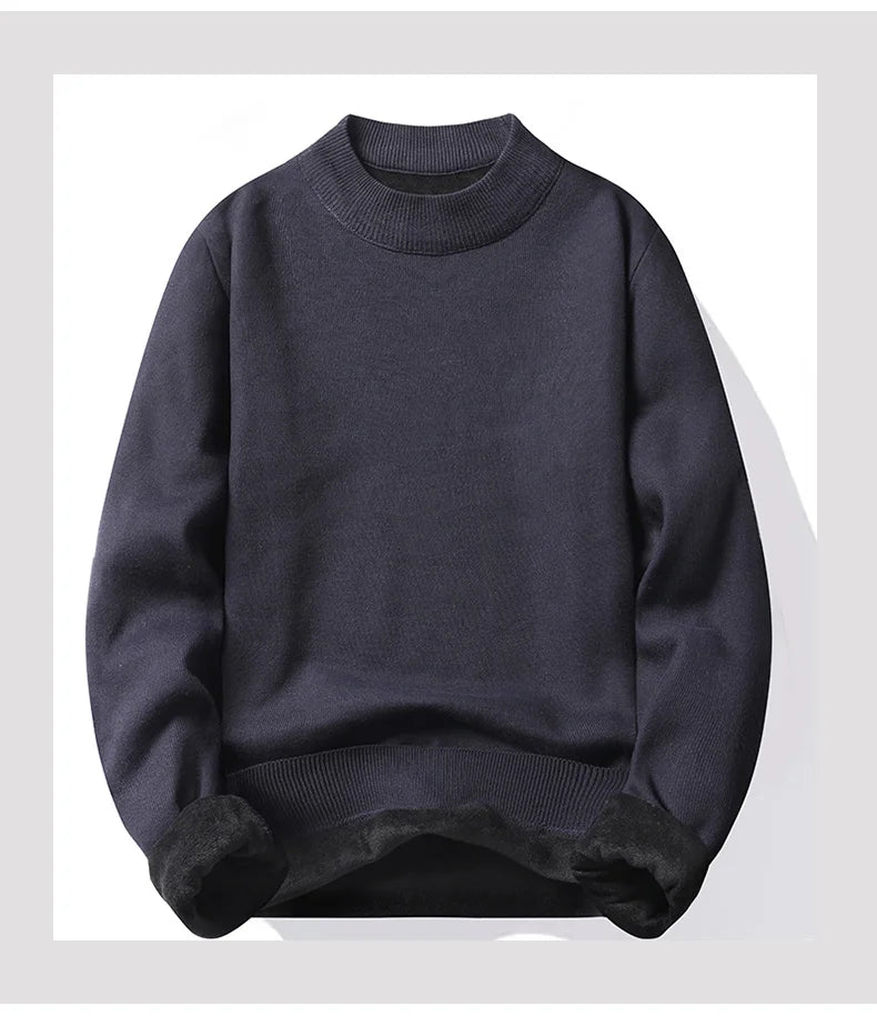 Men's Pullover Soft Sweater Winter Velvet Shirts Brand Clothing Knitted Fleece Warm Cold Blouse Slim Fit Bottom Shirts