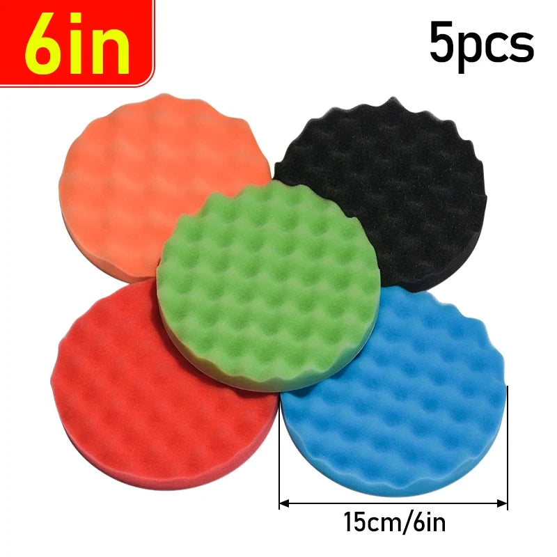 5Pcs Multiple Colors Car Polisher Compound Polishing Sponge Pad 5/ 6/ 7" Auto Beauty Polishing Tool Kit For Wash & Maintenance