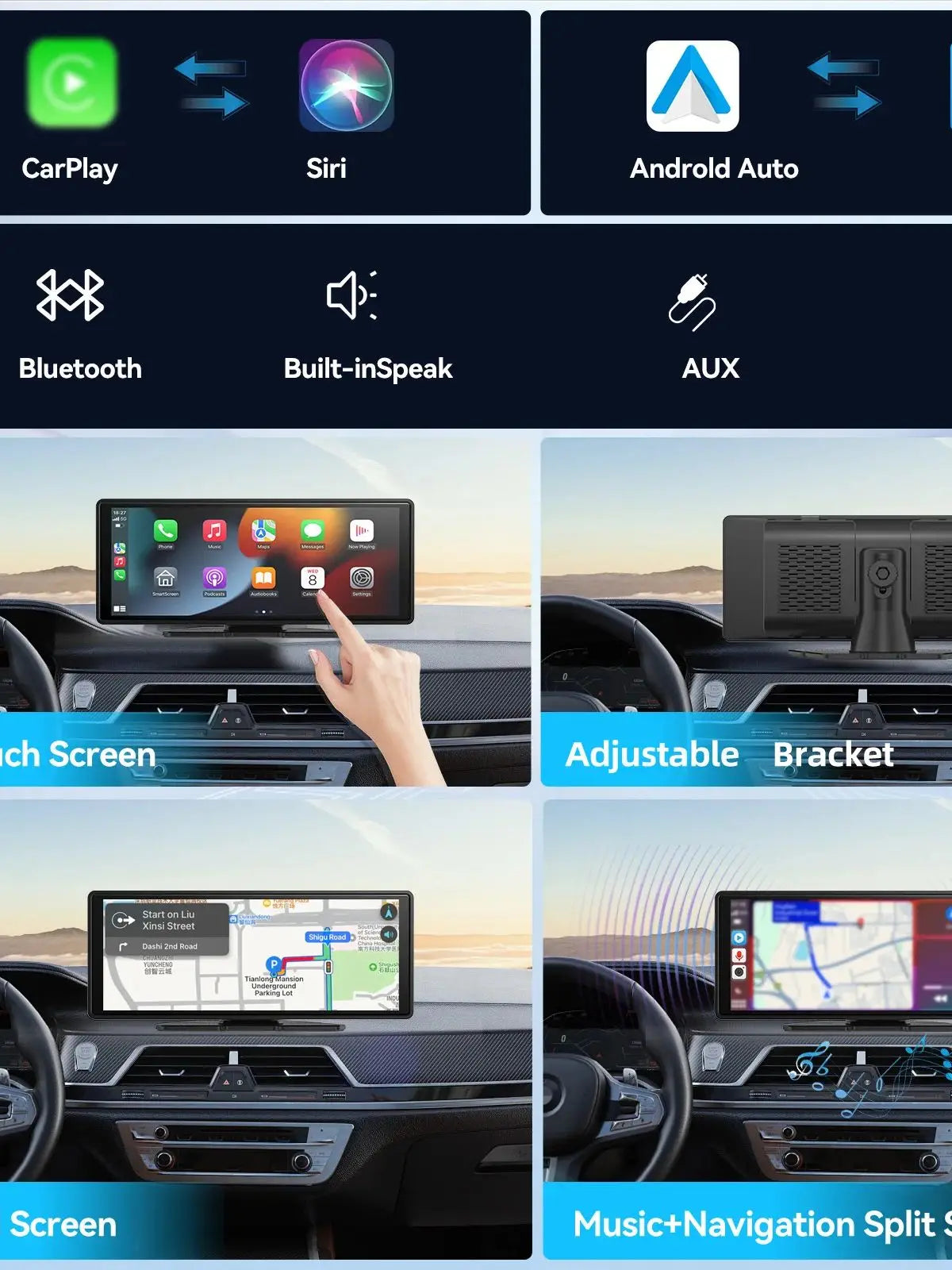 Universal Portable Carplay for Car Screen, Car Radio Multimedia WIFI Video Player Wireless Carplay Screen for Apple Or Android