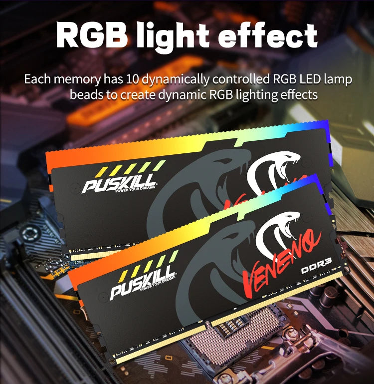 PUSKILL Memoria RAM RGB DDR3 8GBx2 1600MHz 12800S Udimm Dual Channel DIMM Desktop Memory Rams