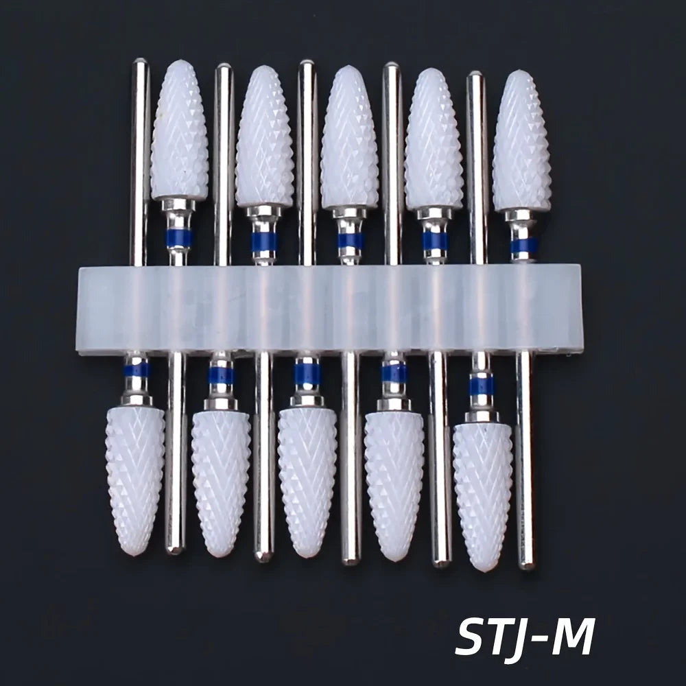10pcs Ceramic Nail Drill Bits Set, Electric Manicure & Pedicure Milling Cutter, For Nail Polishing Machine