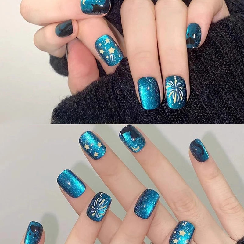 Cat Eye Press on Nails - Fake False Stick-on Nails Tips, Reusable Nail Tips Set for Women