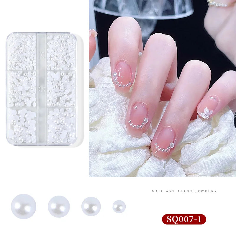 3D Nail Art Rhinestones Nail Decorations Gems Crystal Pearl Butterfly Half Beads Nail Art DIY Decoration Wholesale Mix Size