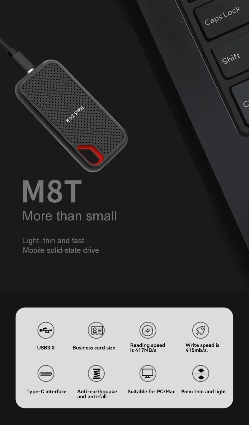 Portable SSD 128TB High-quality Hard Drive 1TB/2TB Original Hard Disk USB 3.1 High Speed Storage Device for Laptop/PC/Phone/Mac