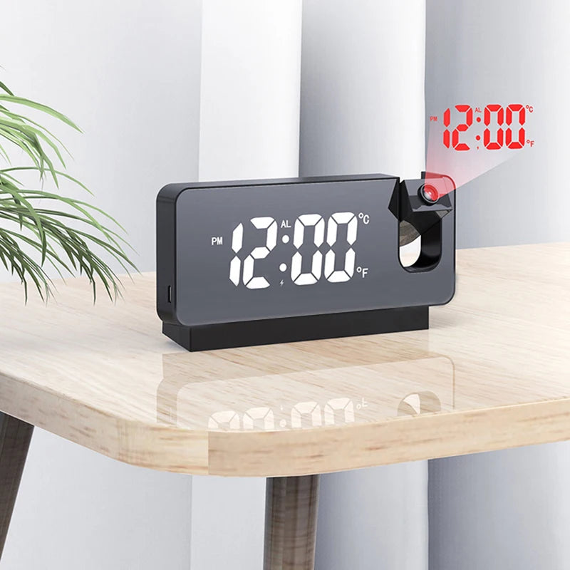 LED Digital Projection Alarm Clocks Projection Alarm Clock for Bedroom USB Electronic Ceiling 180° Rotation for Bedroom Clocks