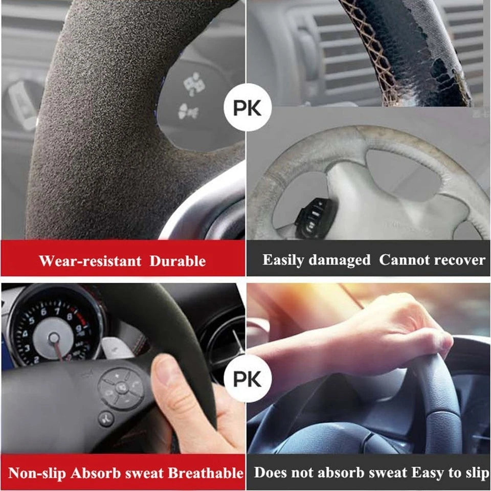 Car Steering Wheel Cover DIY Black Genuine Leather Suede For Mercedes Benz C200 C250 C300 Sport CLA220 B250 B260 A200 A250