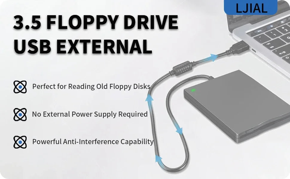 Floppy Disk Reader, External USB Floppy Disc Reader, 3.5 inch 1.44 MB FDD Floppy Disk Drive for PC Laptop Windows 11/10/8/7/XP