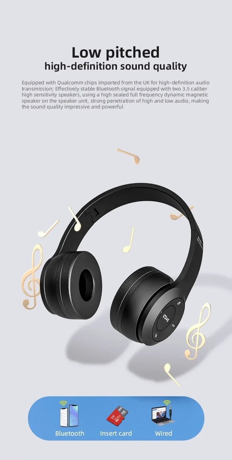 Stereo P47 Headset 5.0 Bluetooth Headset Folding Series Wireless Sports Game Headset for iPhone XiaoMi
