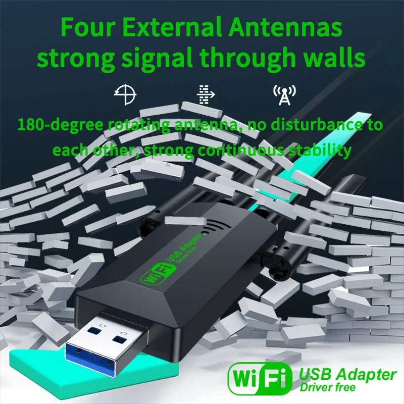 Dual Band 1200Mbps WiFi USB Adapter 2.4G/5.8Ghz Wi-Fi5 Dongle 4 Antenna USB3.0 Wireless Receiver For PC/Laptop No CD Driver Free