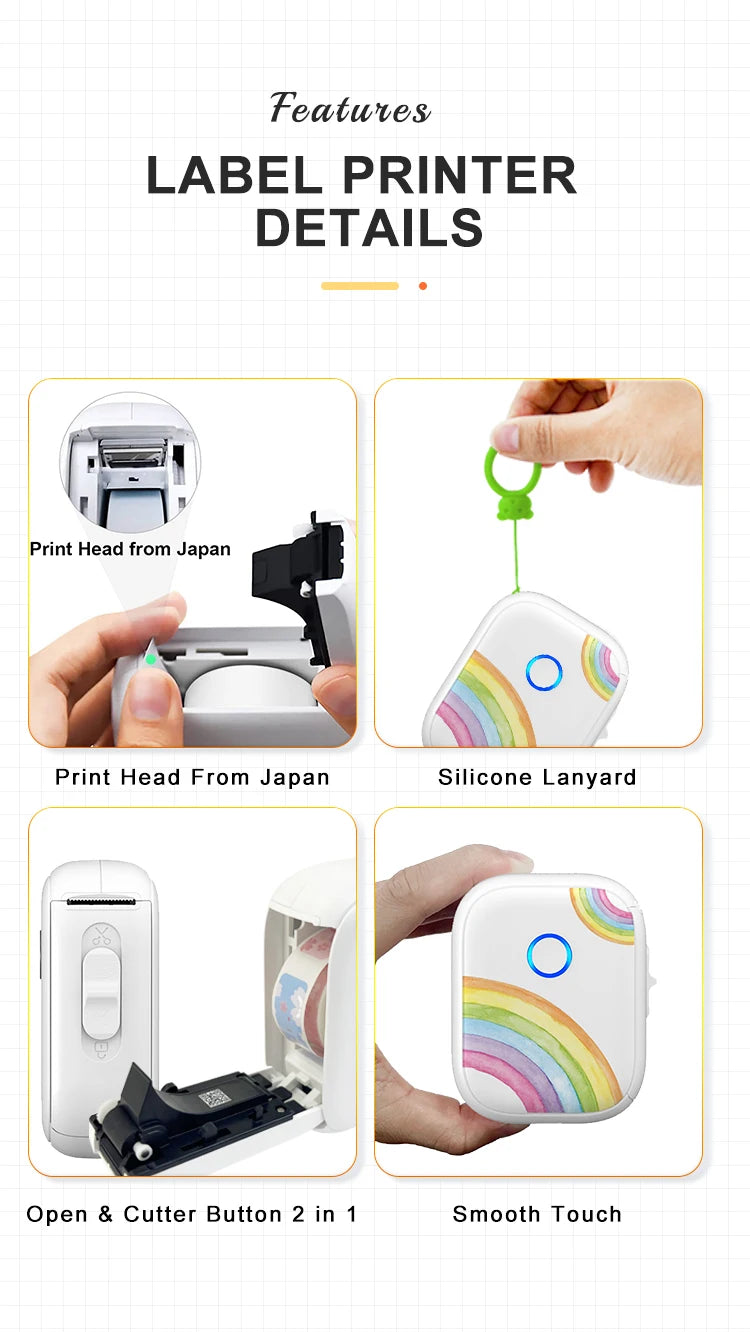 P12 Self Adhesive Sticker Label Printer Portable Labeling Machine Wireless Bluetooth Mini Label Maker with1PK Continuous Paper
