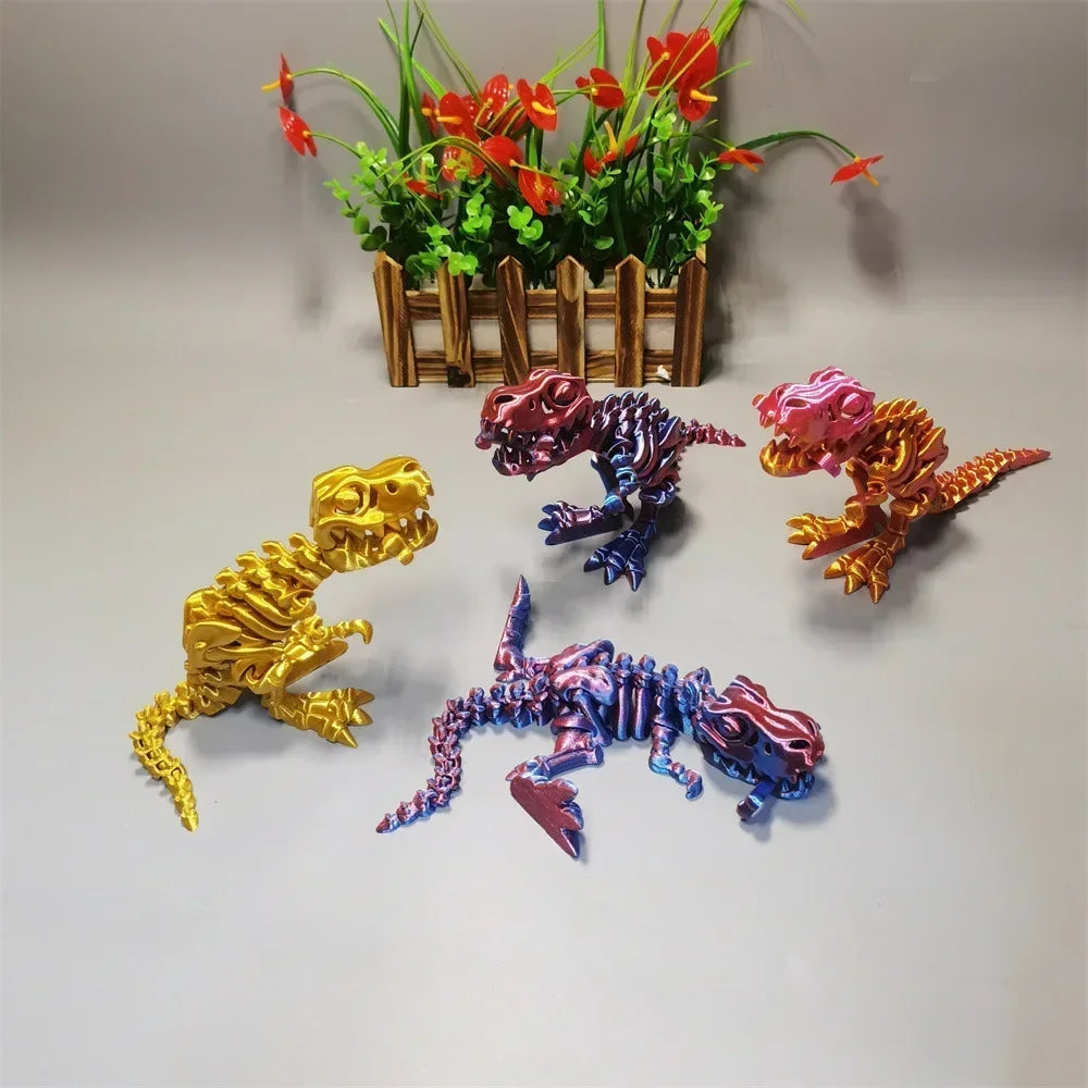 4Pcs Tyrannosaurus Rex Fossil Dragon 3D Printing Skull Dragon Movable Joint Decoration Toy Can Stand Big-mouth Dinosaur Model