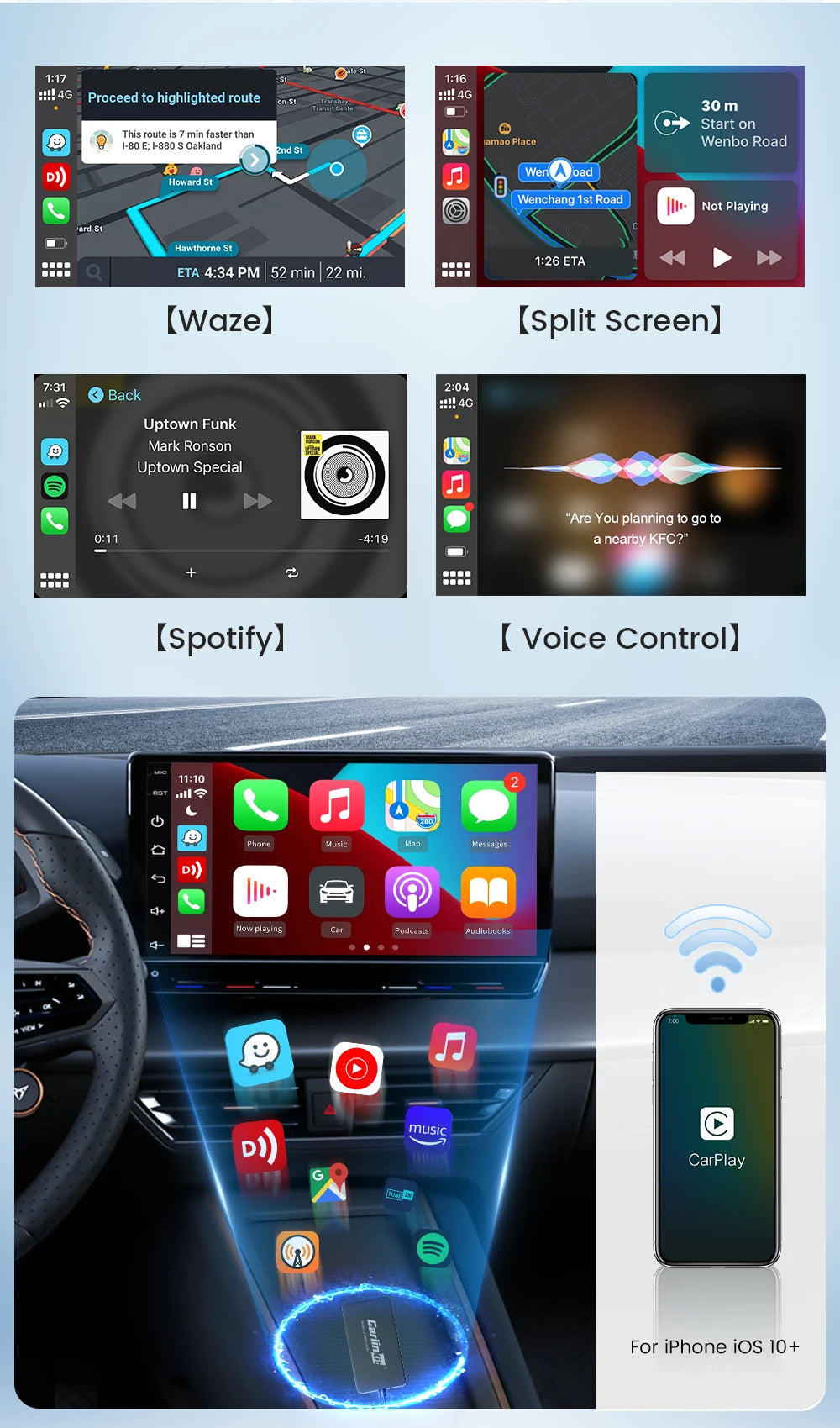 Carlinkit Wired/Wireless CarPlay Wireless Android Auto Dongle Mirror For Modify Android Screen Car Ariplay  Smart Link IOS 14 15
