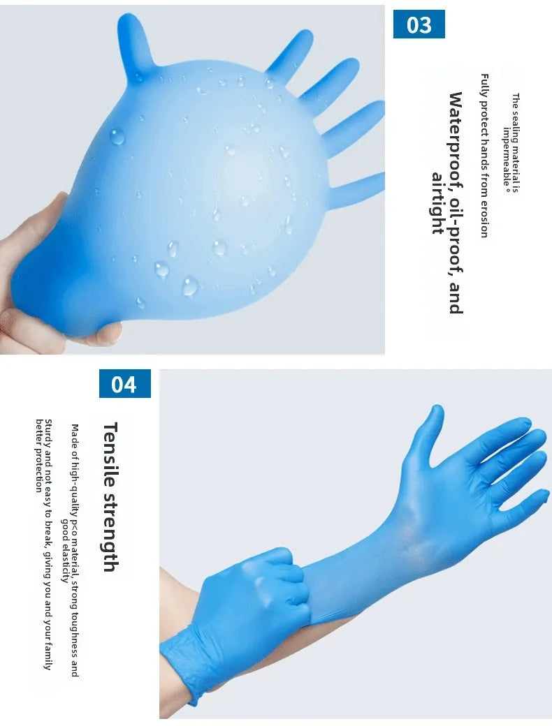 100PCS Nitrile Exam Gloves Heavy Duty Food Grade Latex & Powder Free High Elasticity for Medical Food Service Cleaning
