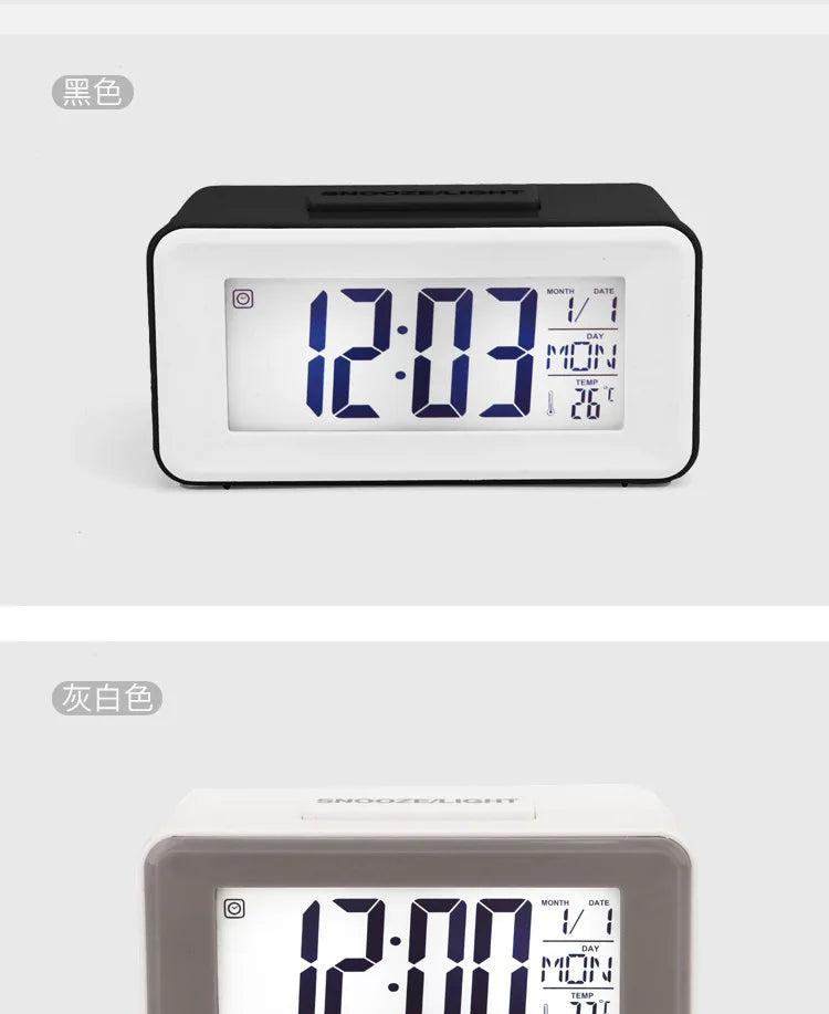 Desk Digital Clock Sound Control Backlight 12/24 H Snooze 8 Alarm Ringtones for Bedrooms kids simple electronic clock