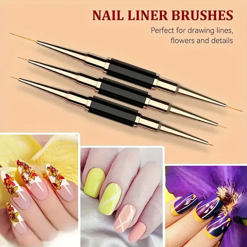 Professional Nail Art Brush Set 5pcs Double-Ended Nail Art Brushes For Long Lines Thin Liner Brush For Nails Detail Design Gift