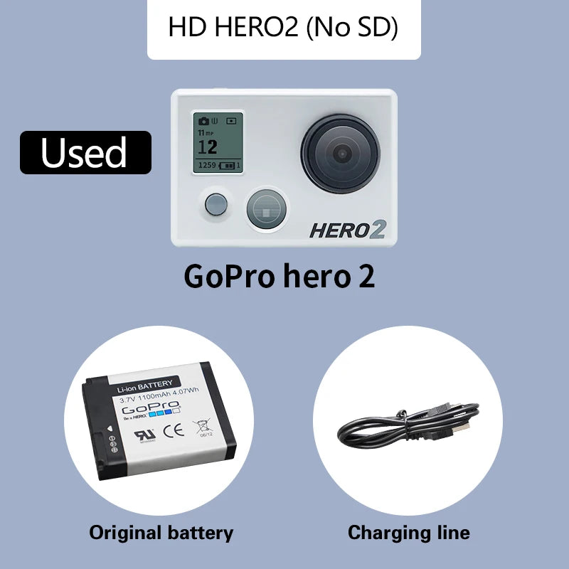 GoPro HD HERO2 action camera, second-generation vlog small cycling sports camera, second-hand entry-level ultra wide angle sport