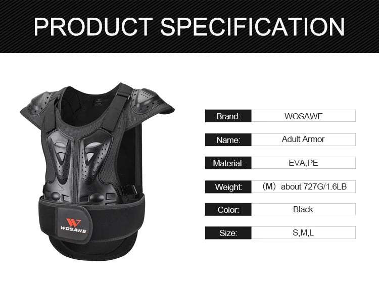 WOSAWE Back Protector Motorcycle Armor Adult Spine Chest Body Protection Skateboard MTB Motocross Racing Top Armor Vest Jacket