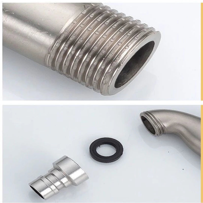 Stainless Steel Faucet Double Outlet Dual Control Water Tap One in Two Out Faucet 1/2" Bidet Faucets Bathroom Accessories