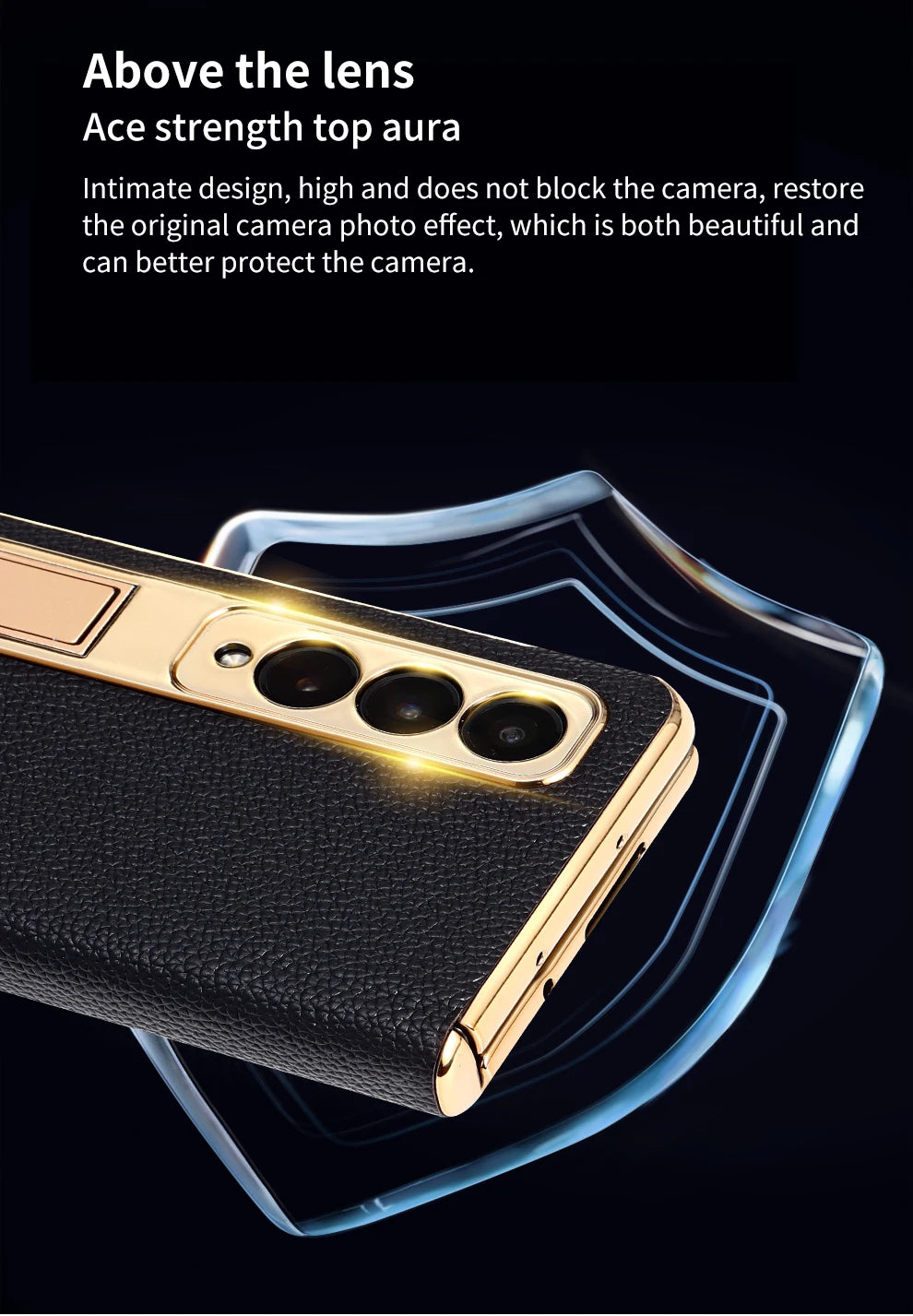 LANGSIDI Leather Case for Samsung Galaxy Z Fold 7 6 5 4 3 Fold6 Fold7 Gold Plating Magnetic Hinge Stand Cover with Mirror Film