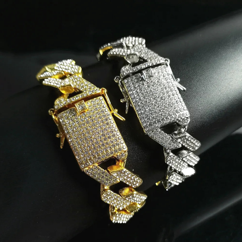 20mm Iced Out CZ Stone Men jewelry Hip Hop Micro Pave Cuban Link Chain High Quality Heavy Chunky Necklace 3 Rows Cubic Zirconia