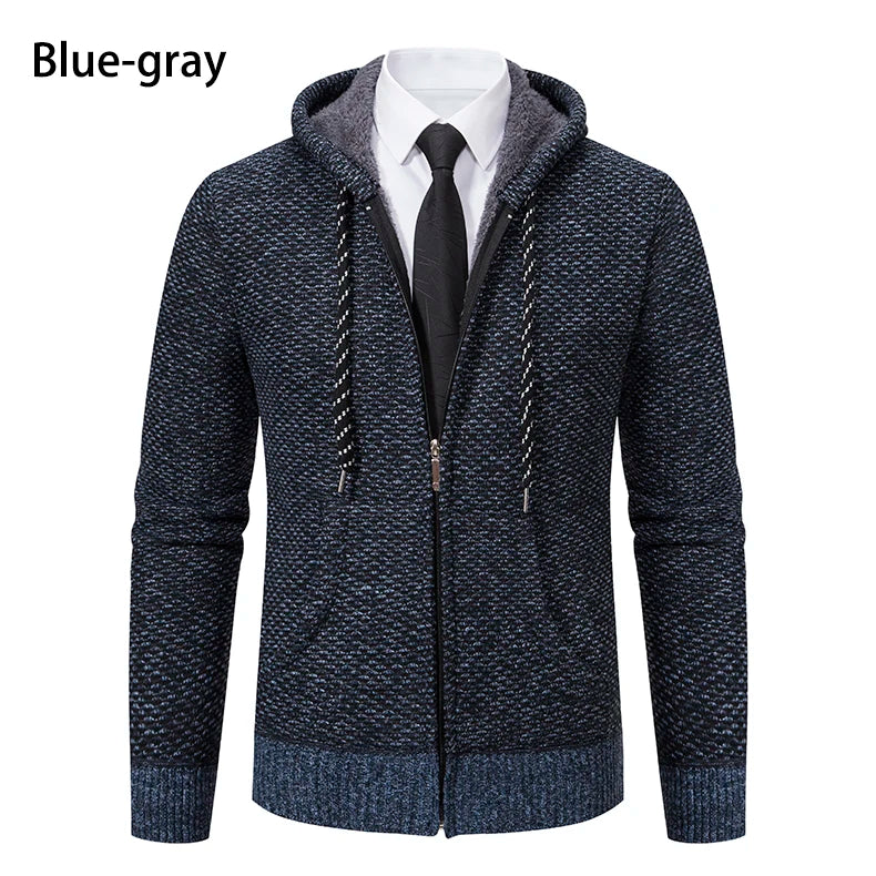 Men's trend in autumn and winter 2023 new plus velvet padded knit cardigan sweater coat