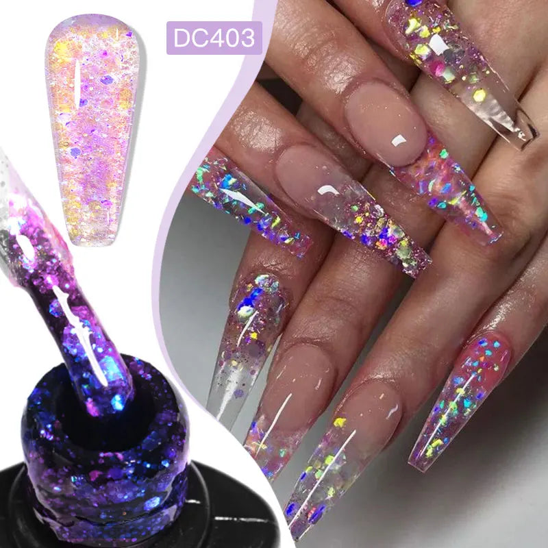 7ml Flowery Glitter Sequins Gel Nail Polish Shiny Sparkling Color Semi Permanant Soak Off Manicure Nail Art Varnish
