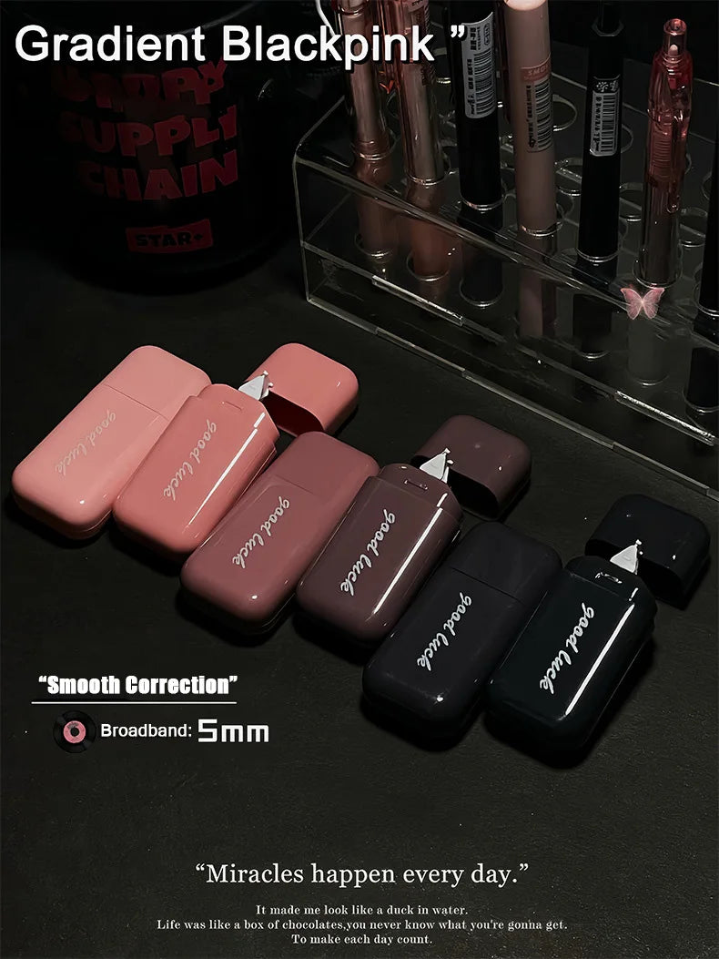 6PC Black Powder Correction Tape Set Simple and Creative Gradient Correction Tape Smooth and Silent Correction Tape for Students
