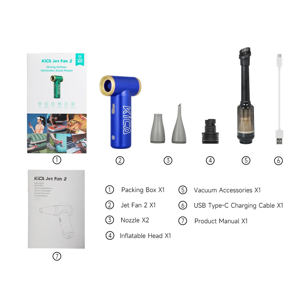 KICA Jetfan 2 Compresse Air Duster Electric Air Dust Blower KICA Jet Fan 2 Portable Cordless Computer Keyboard Cleaner 100000RPM