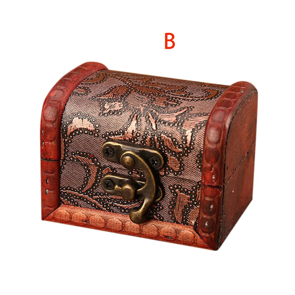 1PCS Jewelry Box Vintage Wood Handmade Box With Mini Metal Lock For Storing Jewelry Treasure Pearl
