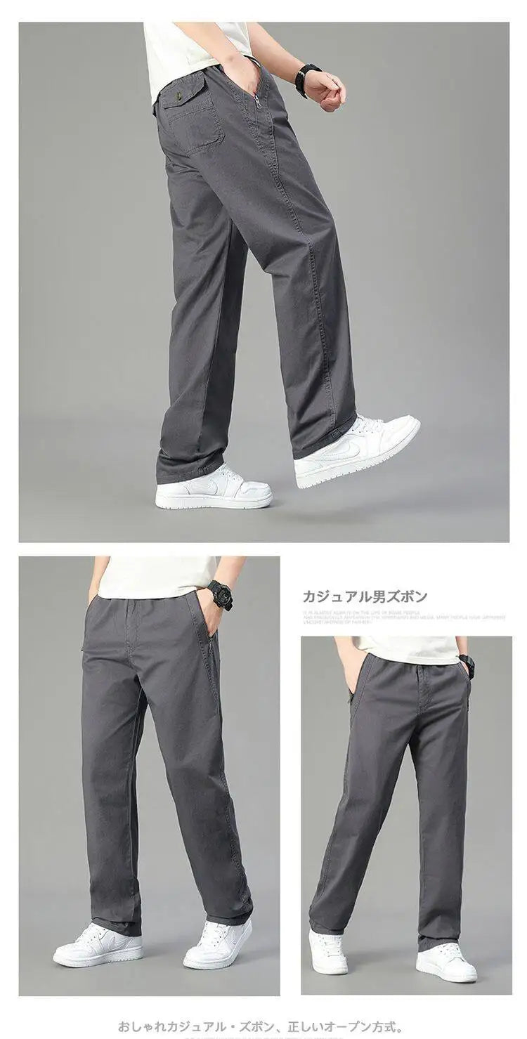 Big Size Men's Cargo Pants Casual Loose Straight Pants Cotton Long Trousers Zipper Pockets Mens Jogger Pants 5XL 6XL