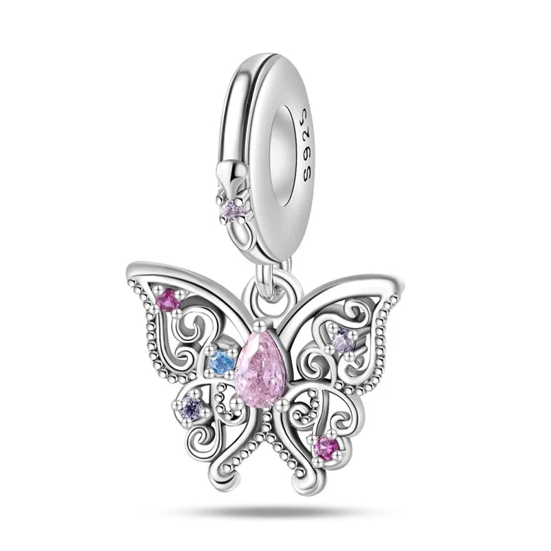 925 Sterling Silver Princess Powder Series Exquisite Daily Bow Sweet Charms Beads Fit Pan Original Bracelets DIY Jewelry