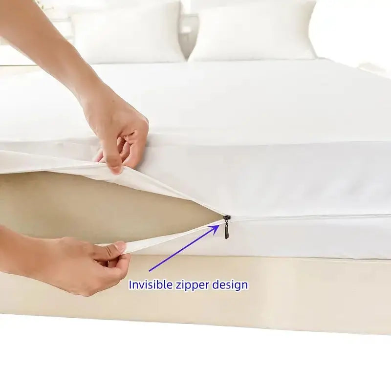 1pc 6-Sides Fully Enclosed Waterproof Mattress Cover With Zipper (Without Pillowcase), Dust-proof Mattress Protector Solid Color