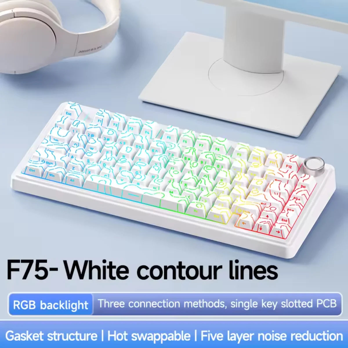 AULA F75 Mechanical Keyboard Wired/2.4G Wireless/Bluetooth RGB PBT 75% Layout OEM Profile Gasket Customized Pc Gaming Keyboard