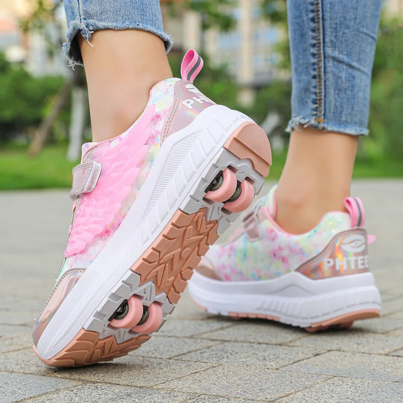 Kids Roller Skate Shoes Snickers With 4-Wheels Children Rollerskates Fashion Outdoor Sports Shoes Girls Boys Gifts