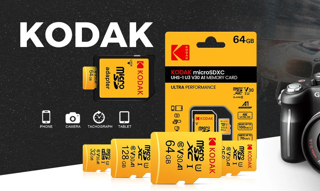 Kodak Micro SD Card 64GB 32GB Memory Card 512GB 256GB 128GB MicroSDXC Class10 SD Memory Card 100MB/s Original TF Flash Card U3