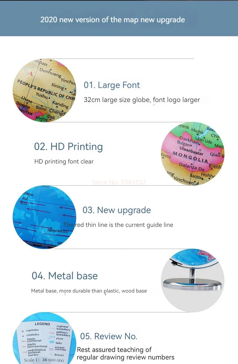 20/25cm World Globe English Version World Map Globe With Led Light Geography Educational Teaching Decorations Supplies