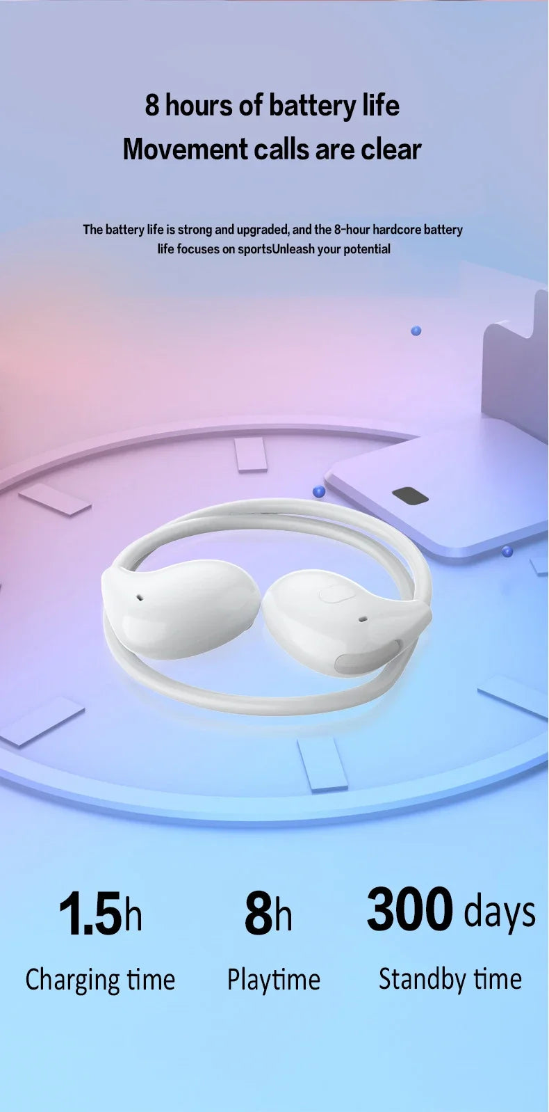 Wireless Bluetooth 5.3 Headphones Air-Conduction Waterproof Headset Stereo Over-Ear Sports Earphones Earbuds with Mic