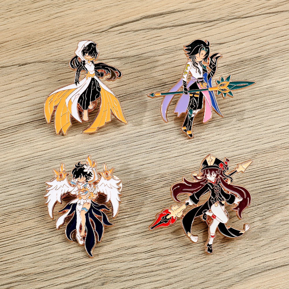 4 Pcs Genshin Impact Series Brooch Creative Walnut Mandrilla Enamel Pin Metal Paint Badge Backpack Clothing Accessories Wallet