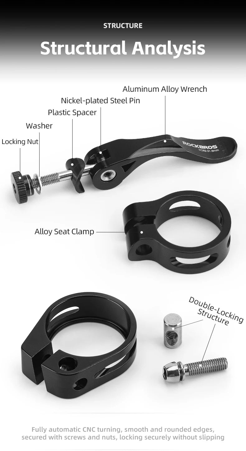 ROCKBROS Bicycle Seat Post Clamp Aluminum Alloy Installation Quick Release Cycling Seat Clamp Convenient Bike Parts Seatpost