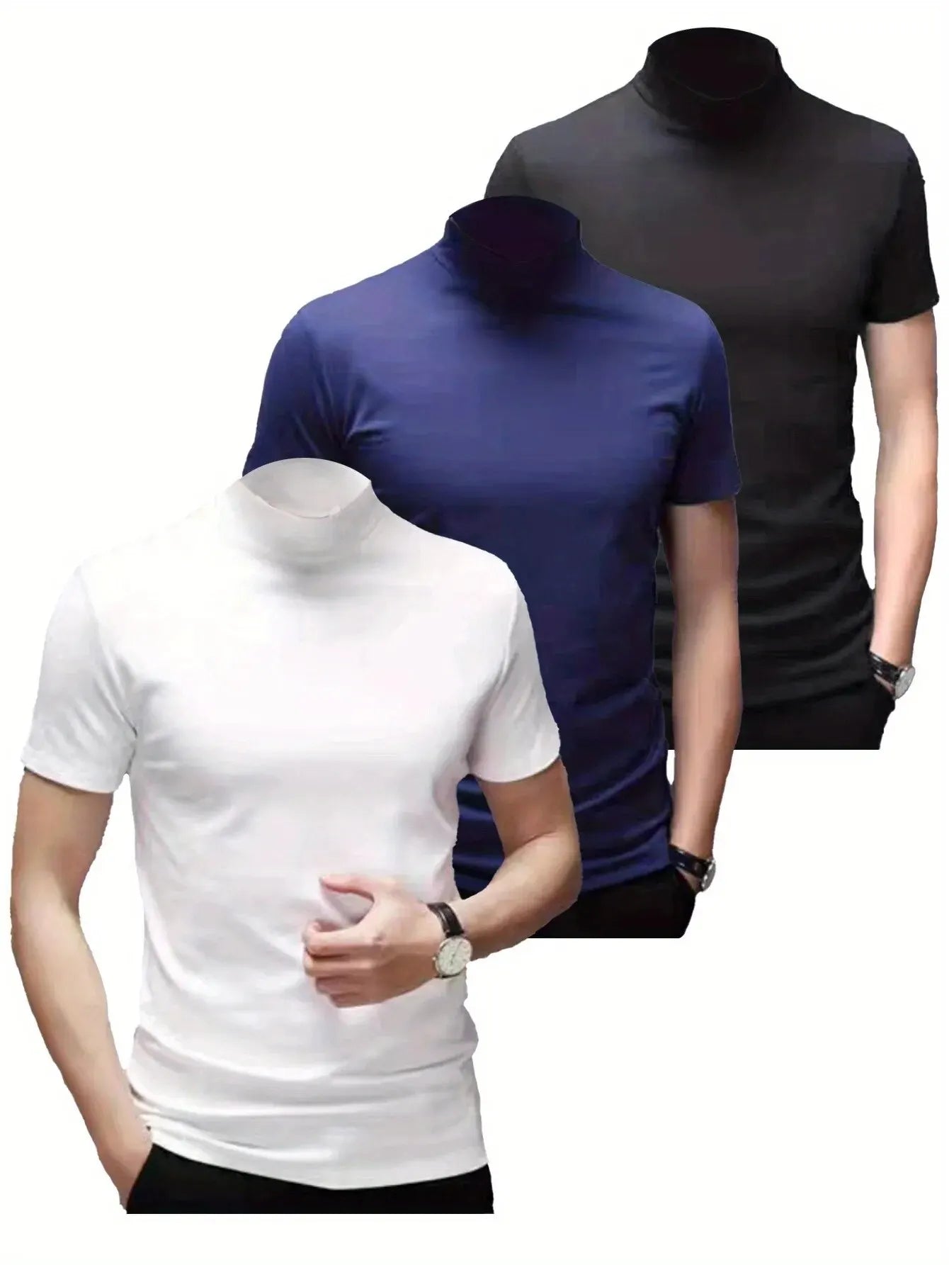 Clearance_1pcs Men's Breathable Soft Comfy High Stretch Short Sleeve High Neck Base Layer For Spring Autumn, Men's Undershirts_C