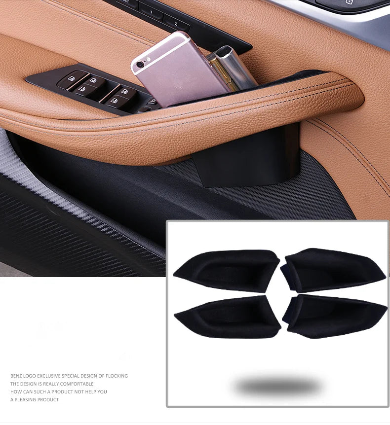 Flocking Car Front Door Armrest Storage Box Holders For BMW 5 Series G30 530I 2018-2020 Replacement Stowing Tidying Storage Boxe