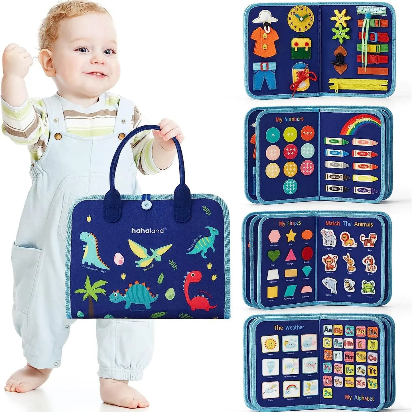 Toddlers Travel Busy Board for Boys Girls Montessori Toys for 2+ Year Old Preschool Learning Life Skill, Alphabet, Number, Shape