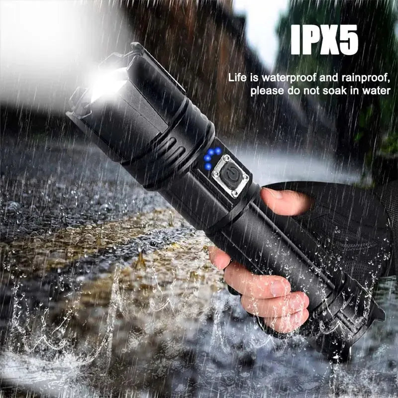 Powerful Super Bright LED Flashlight P50 Or Laser Wick Rechargeable Torch Camping Adventure Tactical Lantern Long Shot Hand Lamp